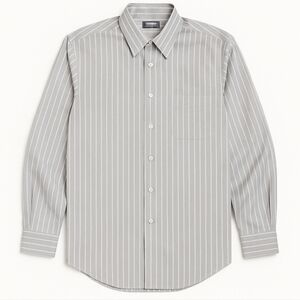 LANDS END Grey White Stripe Professional Cotton Button Down Dress Shirt 15.5